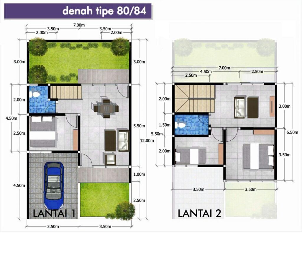 "Denah rumah 80x84m2"