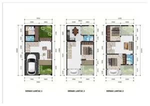 "denah rumah 3 lt 5x10m"
