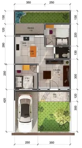 "denah rumah 6x12m"